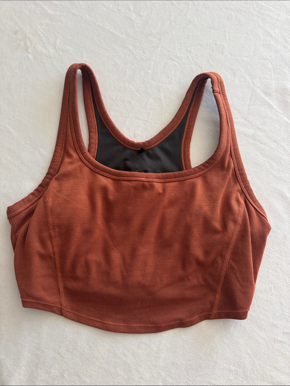 Prana Ribbed Scoop-Back Crop Bralette in Rust Brown
